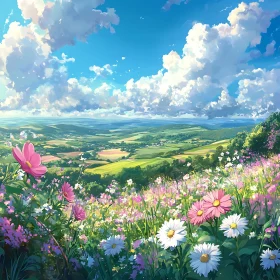 Floral Field Scenery with Rolling Hills