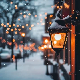 Snowy Evening Street Light Scene