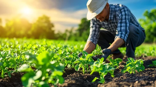 Agricultural Worker in Field of Greenery