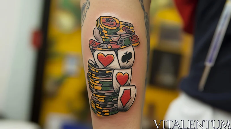 Playing Cards and Poker Chips Tattoo Design AI Image