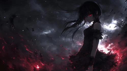 Gothic Anime Character with Piercing Red Gaze