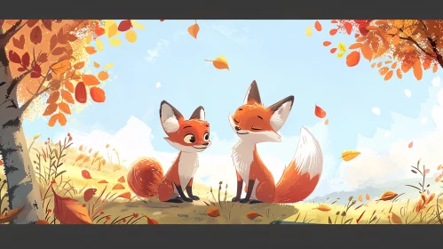 Foxes in Autumn Leaves
