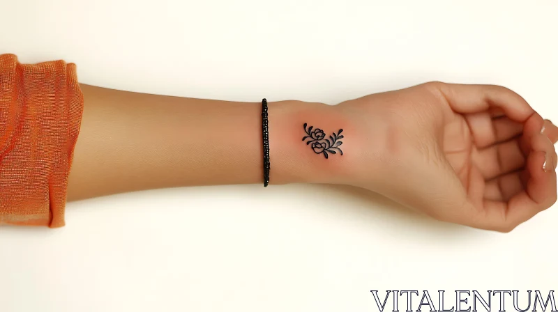 Simple Floral Tattoo on Wrist with Bracelet AI Image