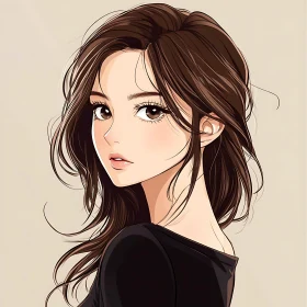 Serene Brunette Anime Girl Illustration