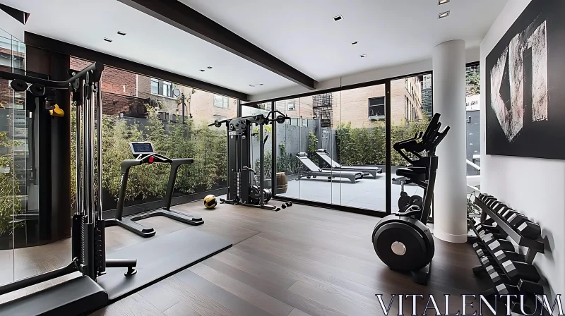 Contemporary Fitness Room with Outdoor View AI Image