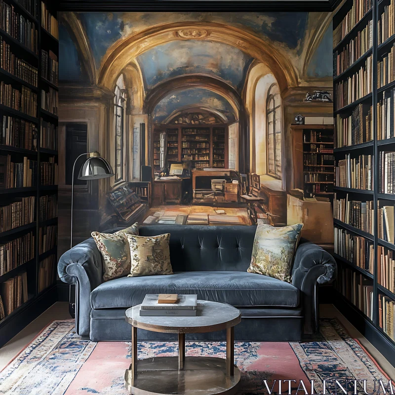 AI ART Bookshelves and Sofa in Cozy Interior