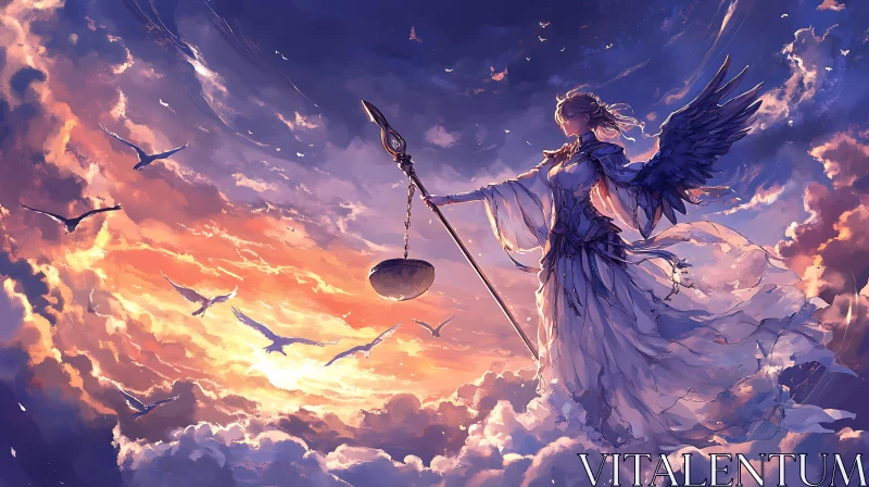 AI ART Winged Angel in Sunset Sky