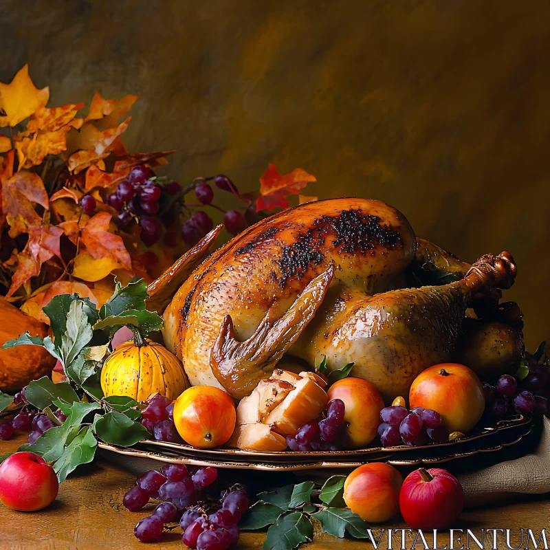 Roasted Turkey with Autumnal Garnishes AI Image