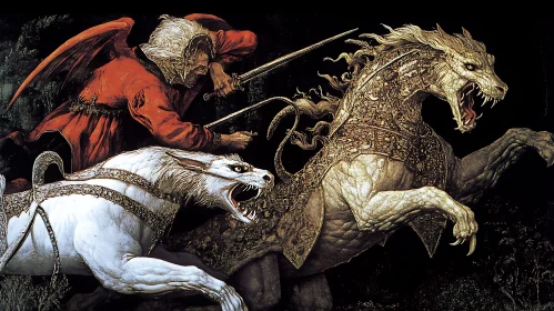 Winged Warrior and Mythical Beasts