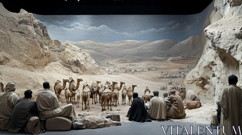 AI ART Camels in Desert with People