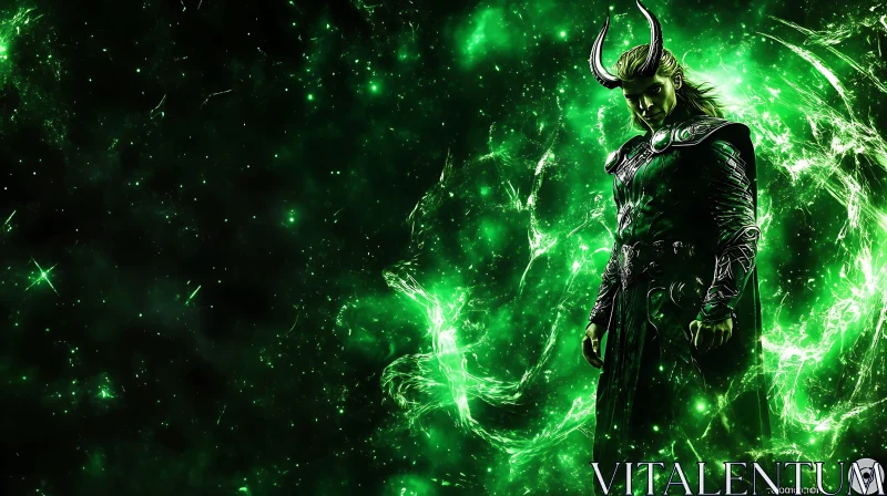 AI ART Horned Character in Green Nebula