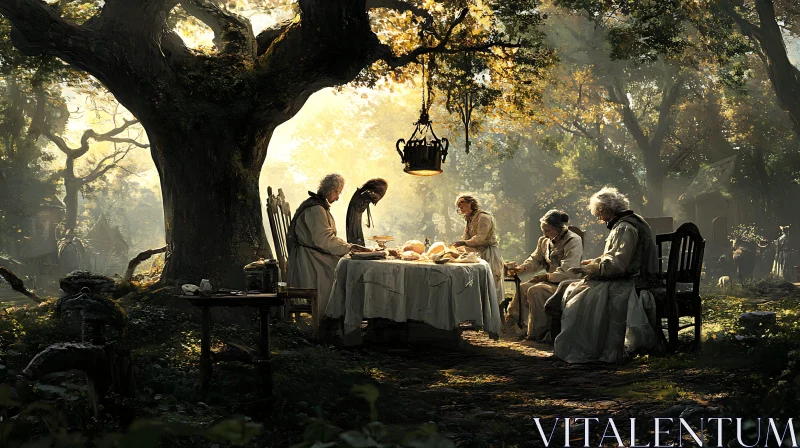 Elderly People Dining Under Ancient Tree AI Image