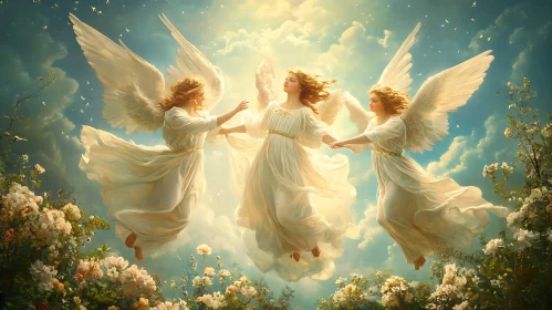 Angels in Flight Above Blossoms