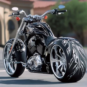 Black Motorcycle with White Flame Design
