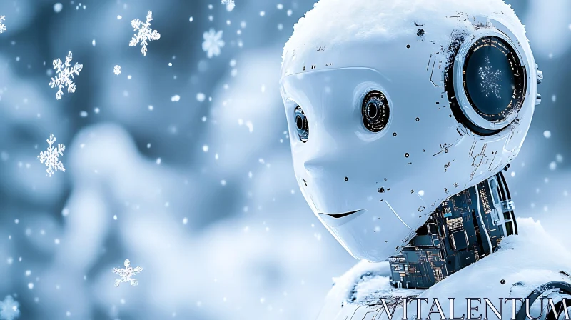 Snowy Robot in Winter Wonderland AI Image