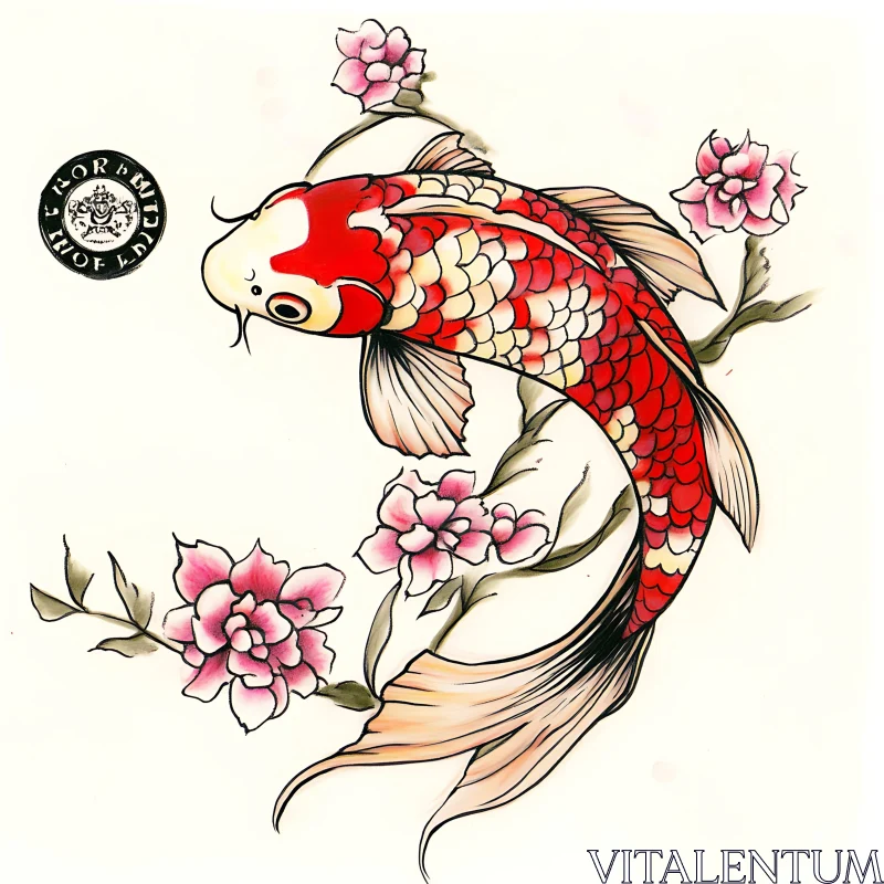 AI ART Koi Fish Swimming Amidst Cherry Blossoms