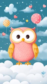 Cute Cartoon Owl and Balloons