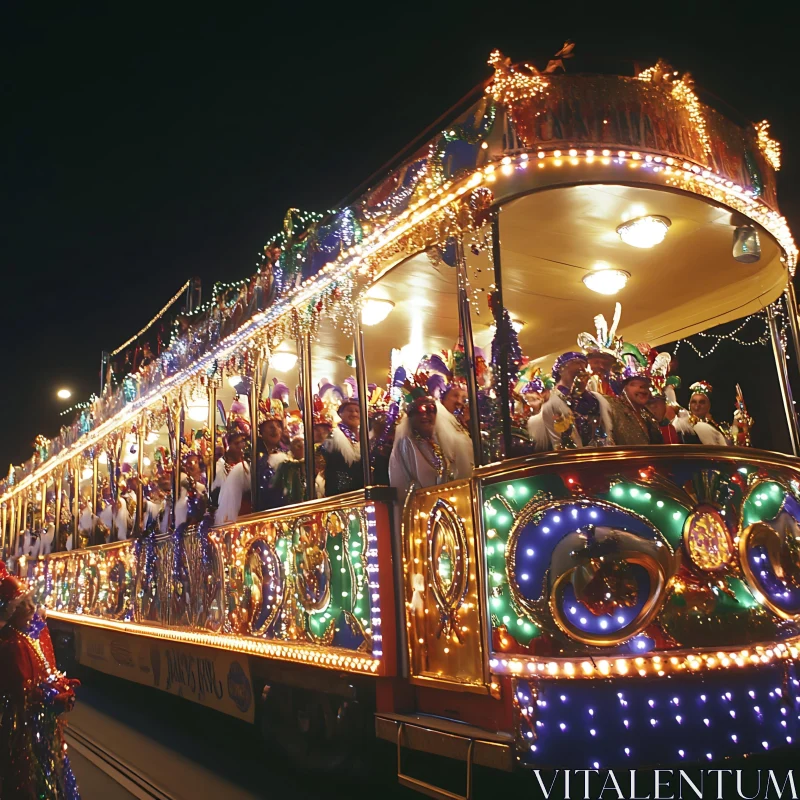 Illuminated Trolley at Mardi Gras Celebration AI Image