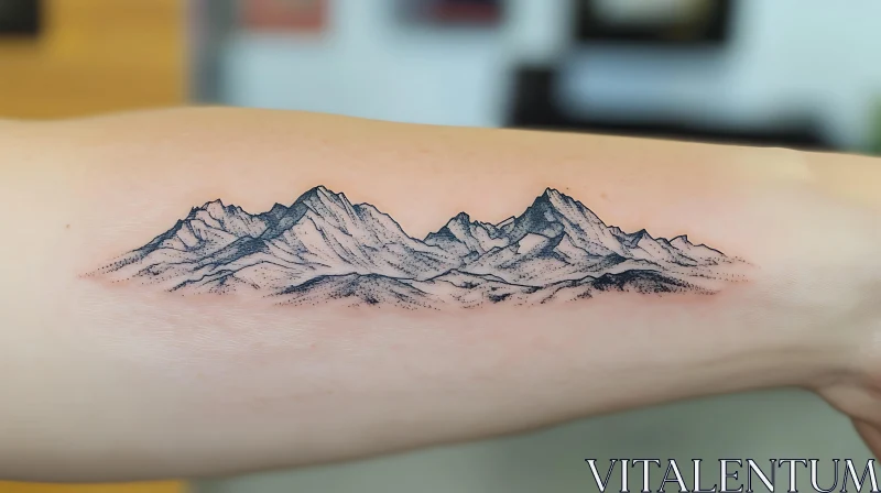 Intricate Mountain Tattoo on Skin AI Image