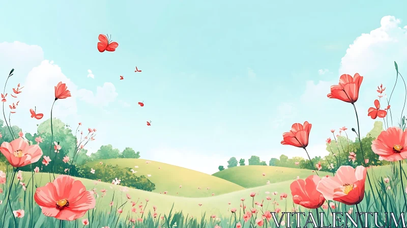 AI ART Butterflies over a Floral Meadow