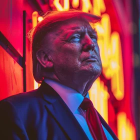 Neon Illuminated Portrait of Donald Trump