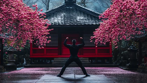 Victorious Silhouette at Japanese Temple