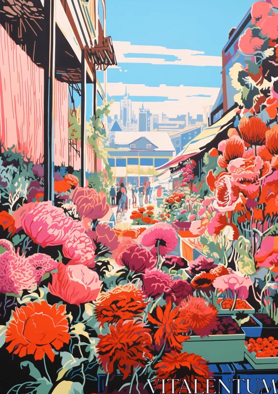 Urban Flower Display: A Colorful Cityscape AI Image