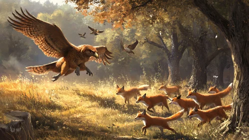 Eagle and Foxes in the Woods