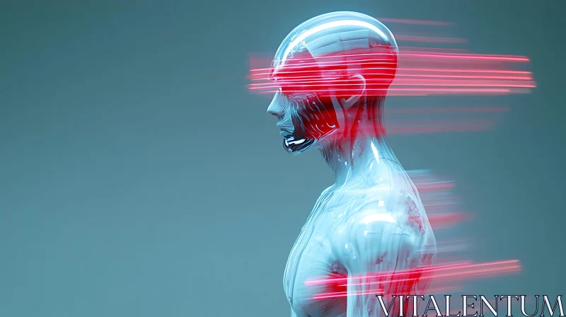 High-Tech Cyborg with Red Illuminations AI Image