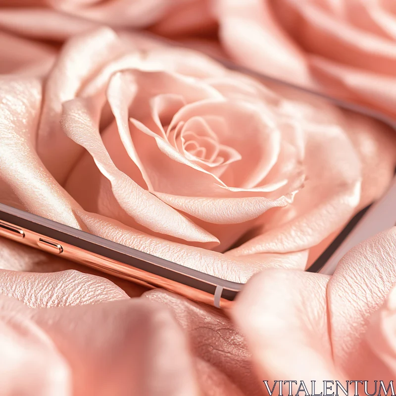 Pink Roses and Rose Gold Smartphone Blend Art AI Image