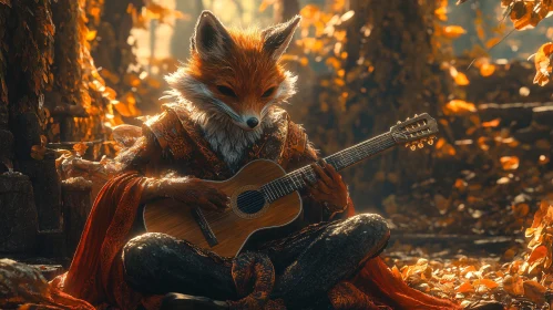 Fox Playing Guitar in the Woods