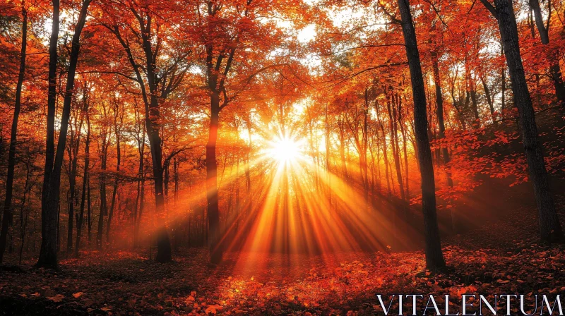 Morning Sunlight in Autumn Forest AI Image