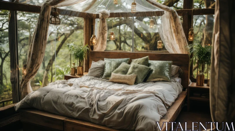 AI ART Ethereal Canopy Bed in Nature | Tranquil Haven