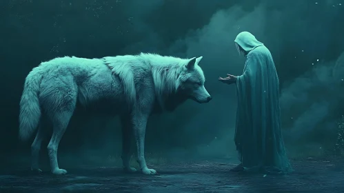 Wolf and Monk in Misty Scene