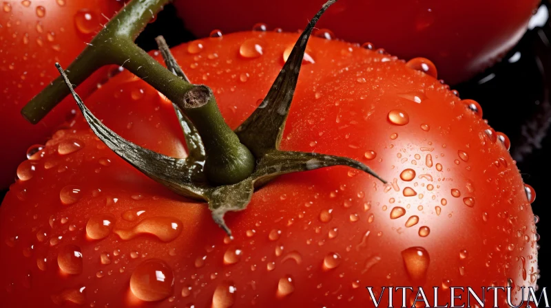 Glossy Tomatoes Adorned with Water Droplets - A Study in Contrast AI Image