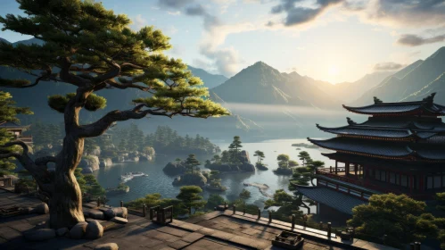 Japanese-Inspired Temple Overlook - A Blend of Tradition and Technology
