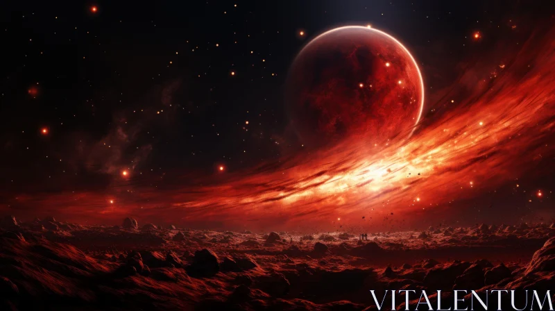Mesmerizing Red Planet in an Epic Fantasy-style Space Scene AI Image