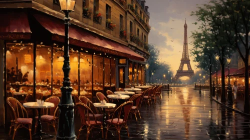 Paris Evening Scene: Outdoor Dining under the Eiffel Tower