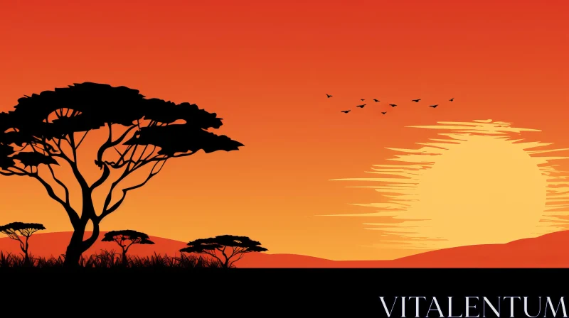 Simplistic Vector Art of a Sunset in Africa AI Image