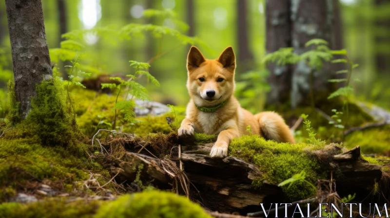 Small Red Dog in Forest - Japanese Style Environmental Awareness AI Image