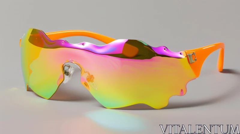 Unique Bright Orange Sunglasses with Mirrored Rainbow Lenses AI Image