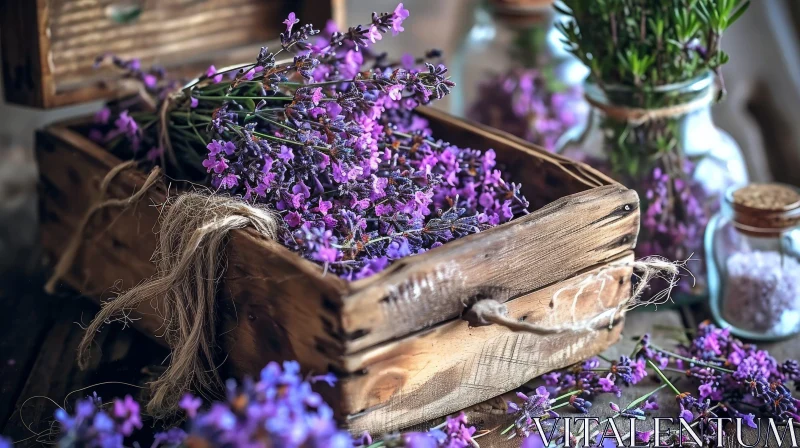 Wooden Box Filled with Lavender Flowers - Captivating Still Life AI Image