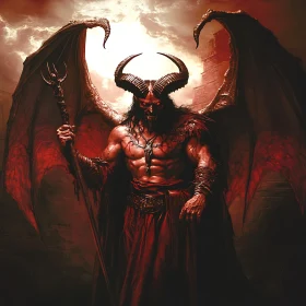 Crimson Demon with Trident and Wings