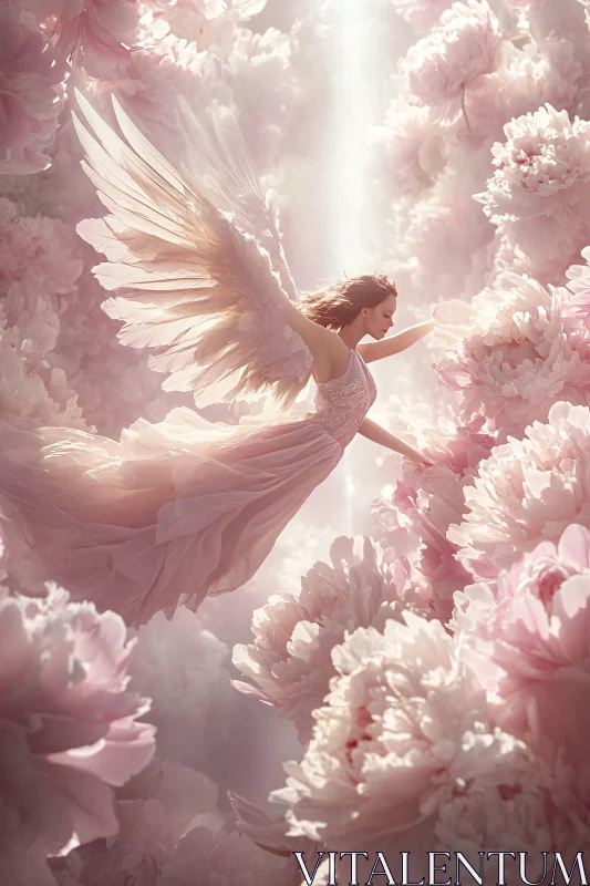 Ethereal Angel in a Flower Garden AI Image