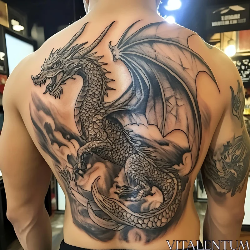 Fierce Dragon Tattoo Covering Back AI Image