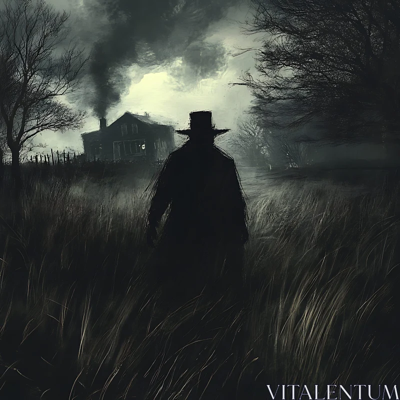 AI ART Silhouette in Field - Dark Art