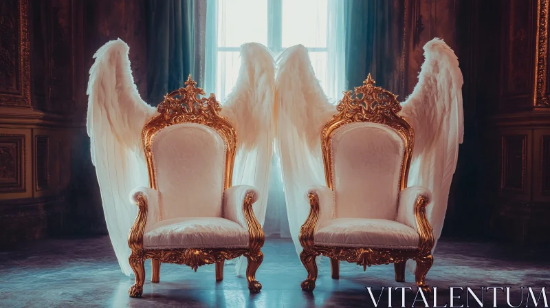 Gilded Armchairs with Wings of an Angel AI Image