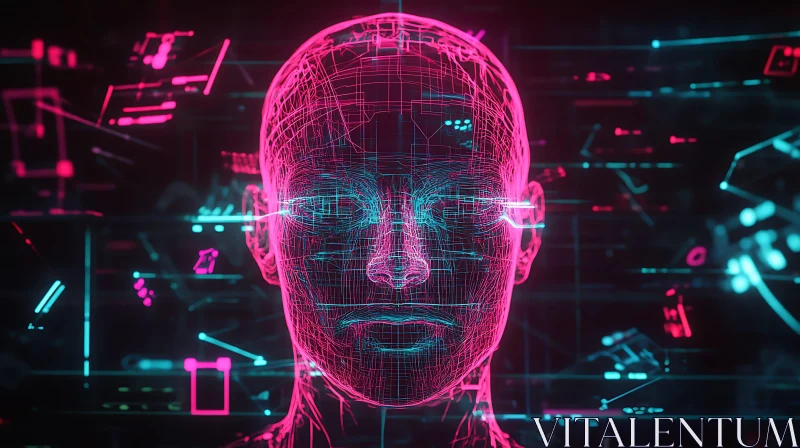 Digital Cybernetic Human Face AI Image