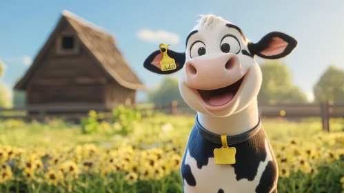 Happy Cow in Summer Meadow
