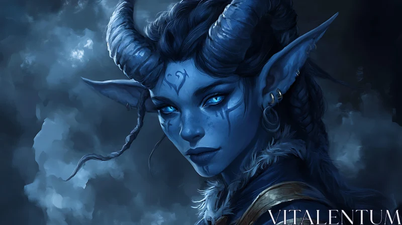 AI ART Fantasy Character with Horns and Blue Skin